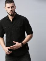 Roadster Men Black Regular Fit Solid Sustainable Casual Shirt