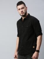 Roadster Men Black Regular Fit Solid Sustainable Casual Shirt