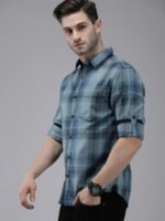 Roadster Men Blue & Black Tartan Checked Pure Cotton Sustainable Casual Shirt