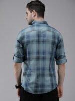 Roadster Men Blue & Black Tartan Checked Pure Cotton Sustainable Casual Shirt