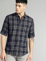 Roadster Men Blue & Grey Checked Casual Sustainable Shirt