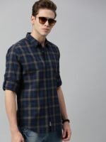 Roadster Men Blue & Grey Regular Fit Checked Casual Sustainable Shirt