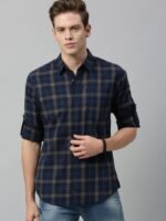 Roadster Men Blue & Grey Regular Fit Checked Casual Sustainable Shirt