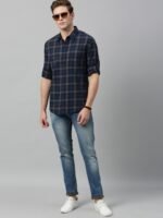 Roadster Men Blue & Grey Regular Fit Checked Casual Sustainable Shirt