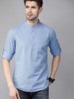 Roadster Men Blue Regular Fit Solid Casual Sustainable Shirt With Half Button Placket