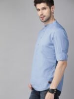 Roadster Men Blue Regular Fit Solid Casual Sustainable Shirt With Half Button Placket