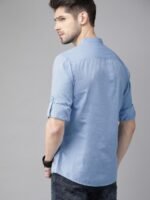 Roadster Men Blue Regular Fit Solid Casual Sustainable Shirt With Half Button Placket