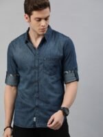 Roadster Men Blue Regular Fit Solid Sustainable Casual Denim Shirt