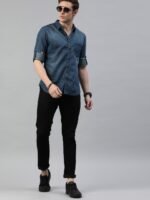 Roadster Men Blue Regular Fit Solid Sustainable Casual Denim Shirt