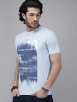 Roadster Men Blue & White Printed Cotton T-shirt