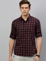 Roadster Men Burgundy & Grey Regular Fit Checked Sustainable Casual Shirt