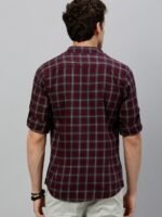 Roadster Men Burgundy & Grey Regular Fit Checked Sustainable Casual Shirt