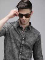 Roadster Men Charcoal Grey Faded Denim Casual Shirt