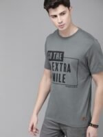 Roadster Men Charcoal grey Printed Round Neck Pure Cotton T-shirt