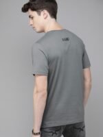 Roadster Men Charcoal grey Printed Round Neck Pure Cotton T-shirt