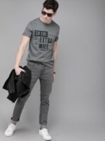 Roadster Men Charcoal grey Printed Round Neck Pure Cotton T-shirt