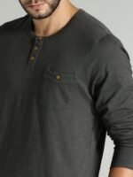 Roadster Men Charcoal Grey Solid Henley T-shirt