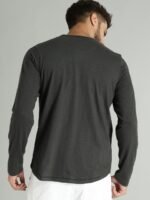 Roadster Men Charcoal Grey Solid Henley T-shirt