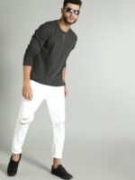 Roadster Men Charcoal Grey Solid Henley T-shirt