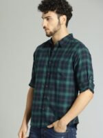 Roadster Men Green & Navy Blue Checked Casual Sustainable Shirt