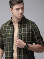 Roadster Men Green & Orange Regular Fit Checked Casual Sustainable Shirt