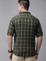 Roadster Men Green & Orange Regular Fit Checked Casual Sustainable Shirt