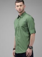 Roadster Men Green Regular Fit Solid Sustainable Casual Shirt