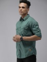 Roadster Men Green Solid Pure Cotton Standard Casual Shirt