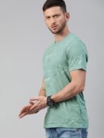 Roadster Men Green White Printed Round Neck Pure Cotton T-shirt