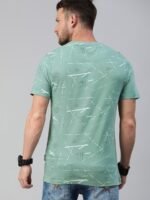 Roadster Men Green White Printed Round Neck Pure Cotton T-shirt