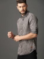 Roadster Men Grey Faded Denim Sustainable Casual Shirt