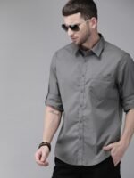 Roadster Men Grey Regular Fit Solid Casual Sustainable Shirt