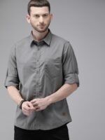 Roadster Men Grey Regular Fit Solid Casual Sustainable Shirt