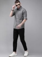 Roadster Men Grey Regular Fit Solid Casual Sustainable Shirt