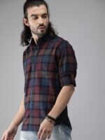 Roadster Men Maroon & Blue Checked Pure Cotton Sustainable Casual Shirt