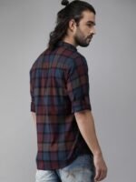 Roadster Men Maroon & Blue Checked Pure Cotton Sustainable Casual Shirt