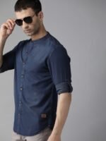 Roadster Men Navy Blue Cotton Opaque Denim Sustainable Casual Shirt