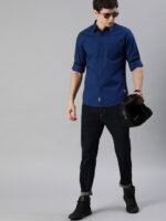 Roadster Men Navy Blue Cotton Sustainable Casual Shirt