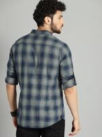 Roadster Men Navy Blue & Grey Checked Casual Sustainable Shirt