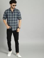 Roadster Men Navy Blue & Grey Checked Casual Sustainable Shirt