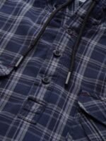 Roadster Men Navy Blue & Grey Regular Fit Checked Hooded Casual Shirt