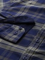 Roadster Men Navy Blue & Olive Green Regular Fit Checked Sustainable Casual Shirt