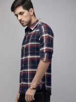 Roadster Men Navy Blue & Red Checked Casual Sustainable Shirt