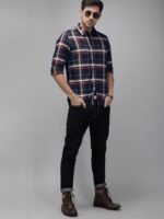 Roadster Men Navy Blue & Red Checked Casual Sustainable Shirt