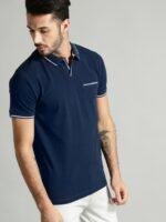 Roadster Men Navy Blue Solid Polo Collar T-shirt