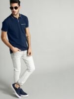 Roadster Men Navy Blue Solid Polo Collar T-shirt