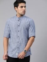 Roadster Men Navy Blue & White Regular Fit Striped Casual Shirt