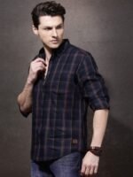 Roadster Men Navy Checked Sustainable Casual Shirt