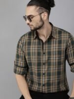 Roadster Men Olive & Beige Checked Casual Shirt