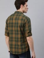 Roadster Men Olive Green & Mustard Yellow Checked Pure Cotton Casual Sustainable Shirt